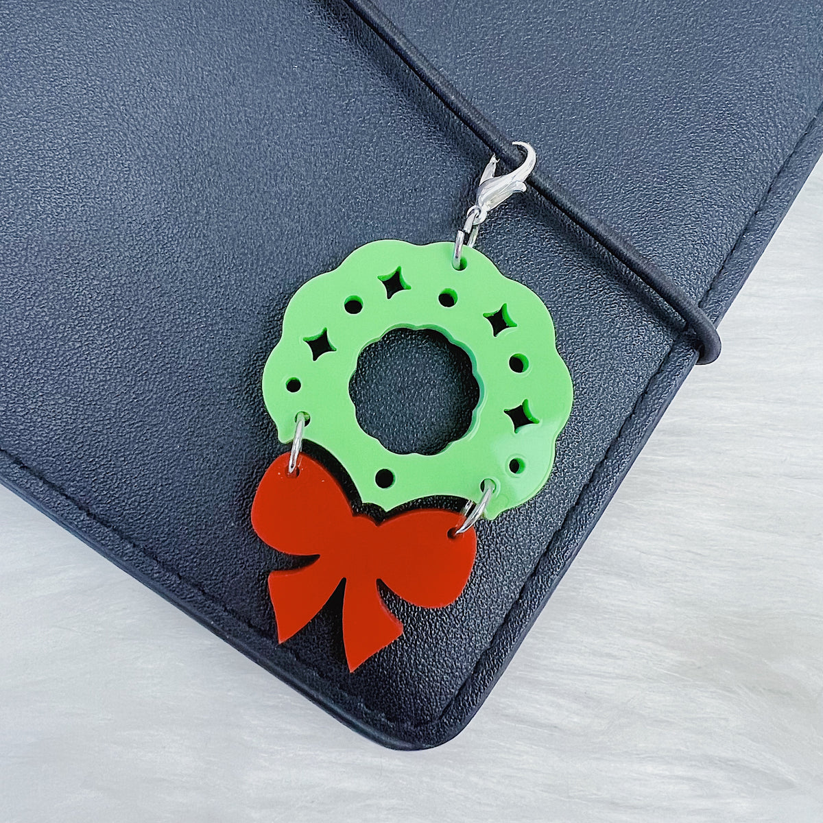 Christmas Wreath + Bow Dangle Acrylic Charm | Choose Your Color!