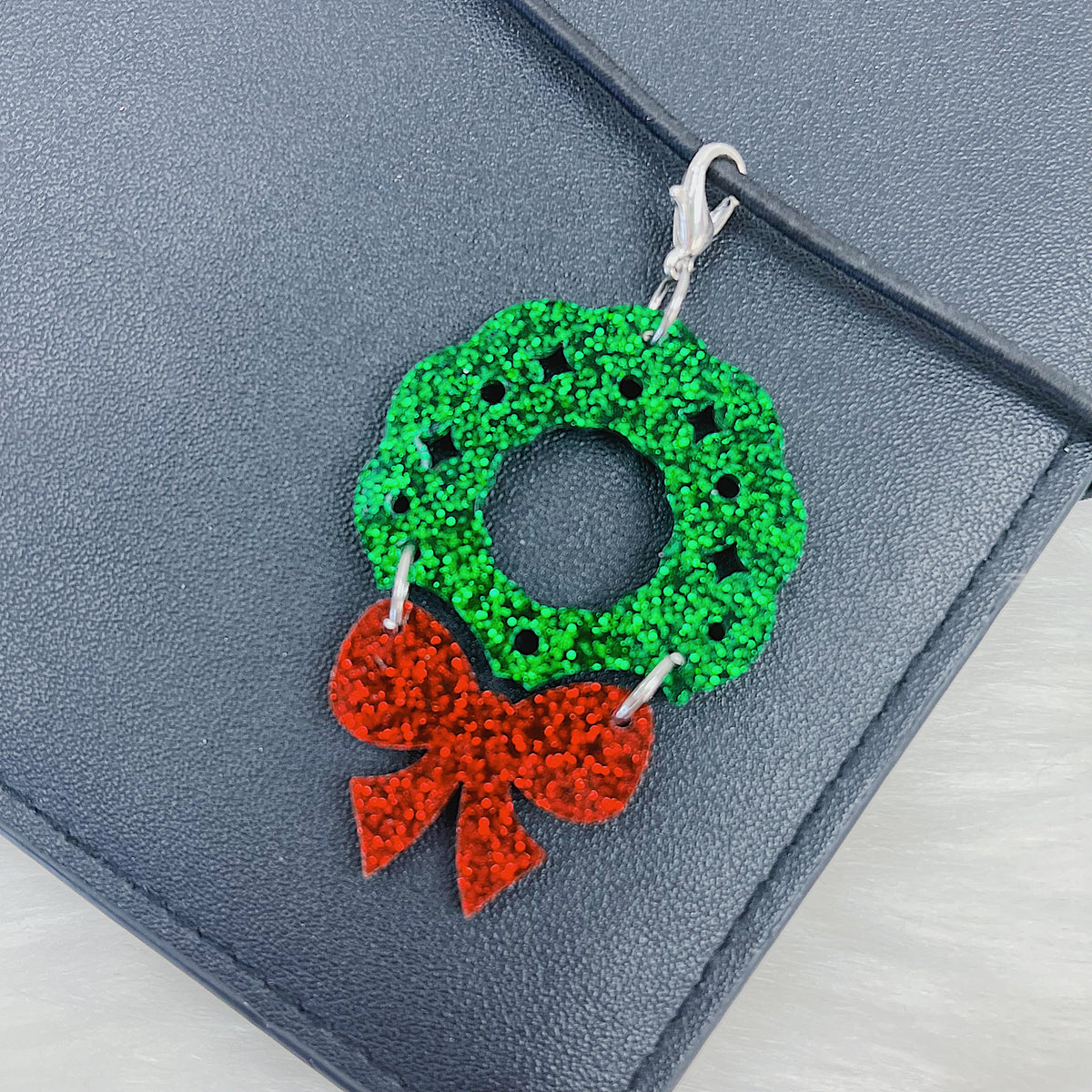 Christmas Wreath + Bow Dangle Acrylic Charm | Choose Your Color!
