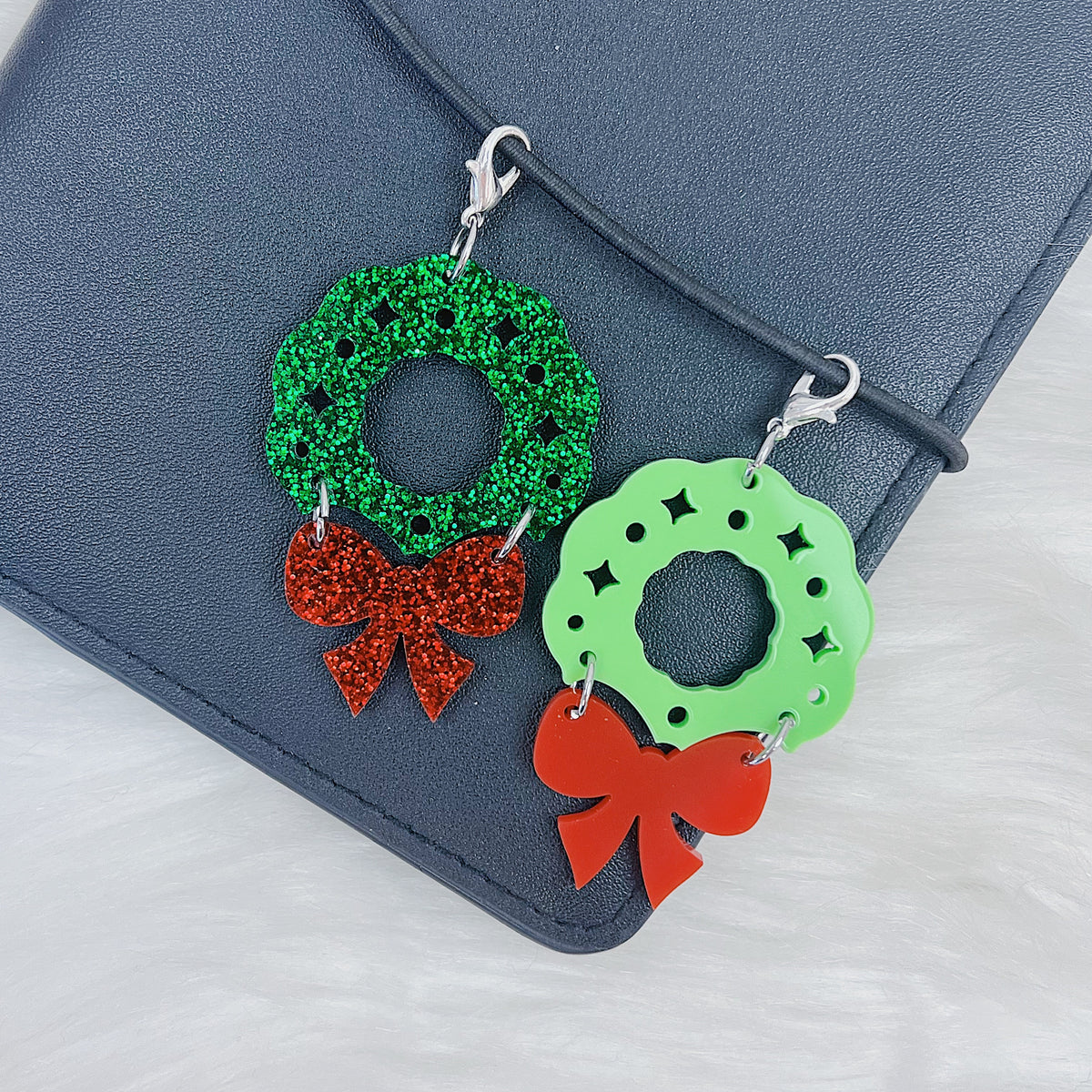 Christmas Wreath + Bow Dangle Acrylic Charm | Choose Your Color!