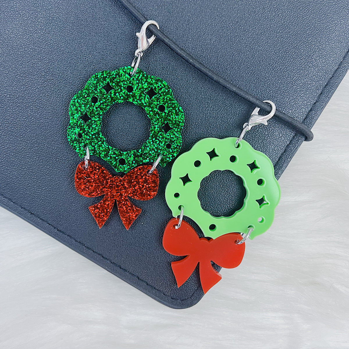 Christmas Wreath + Bow Dangle Acrylic Charm | Choose Your Color!
