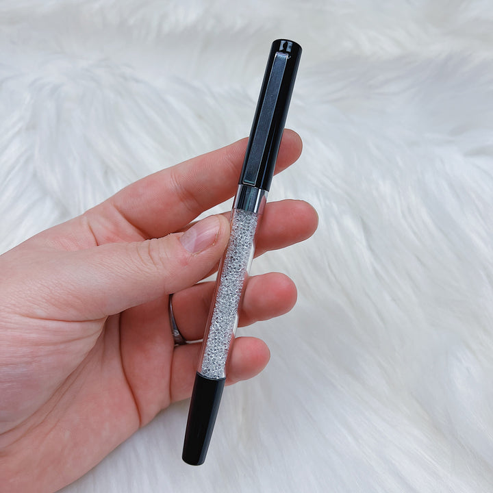 Black + Silver Crystal Gel Pen | 0.5 Black Gel Pen