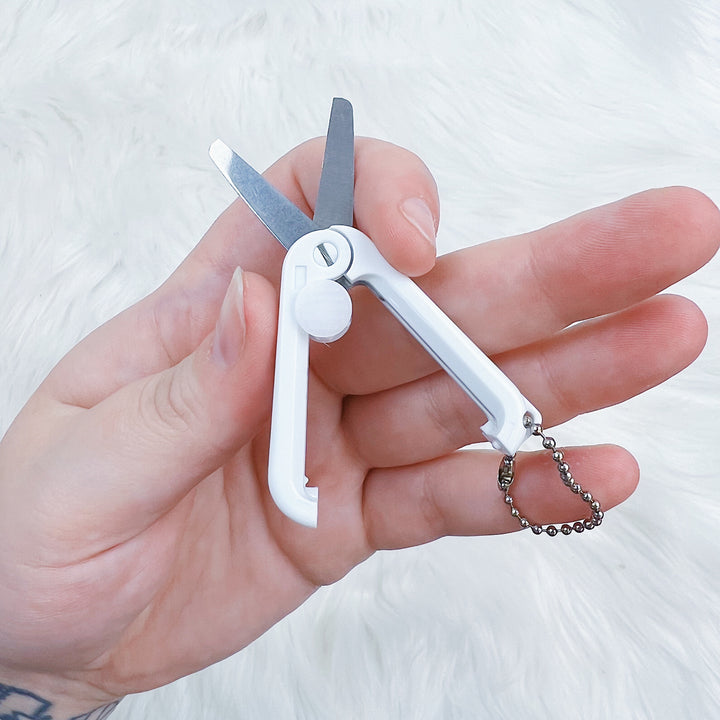 White Travel Scissors W/ Keychain