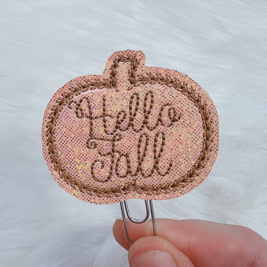 Glitter Orange Hello Fall Feltie Planner Clip