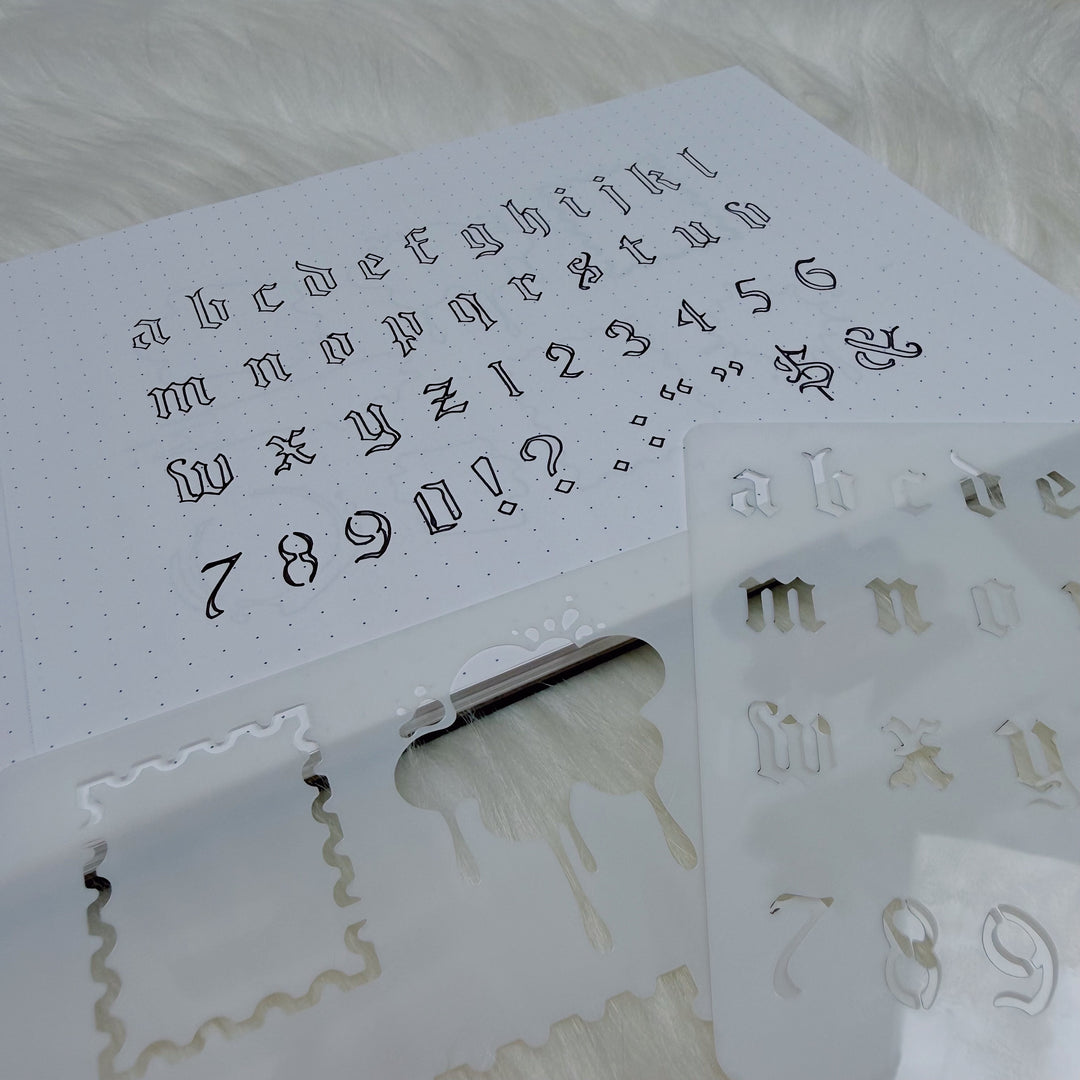 Old English Alphabet &amp; Textures Stencil Set