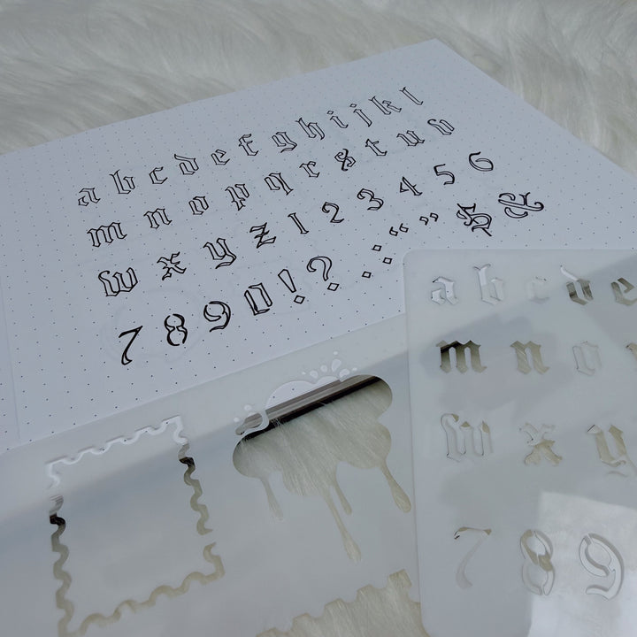 Old English Alphabet &amp; Textures Stencil Set