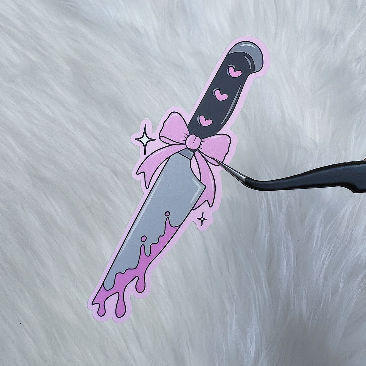 Pink Bow Knife Vinyl Sticker Die Cut