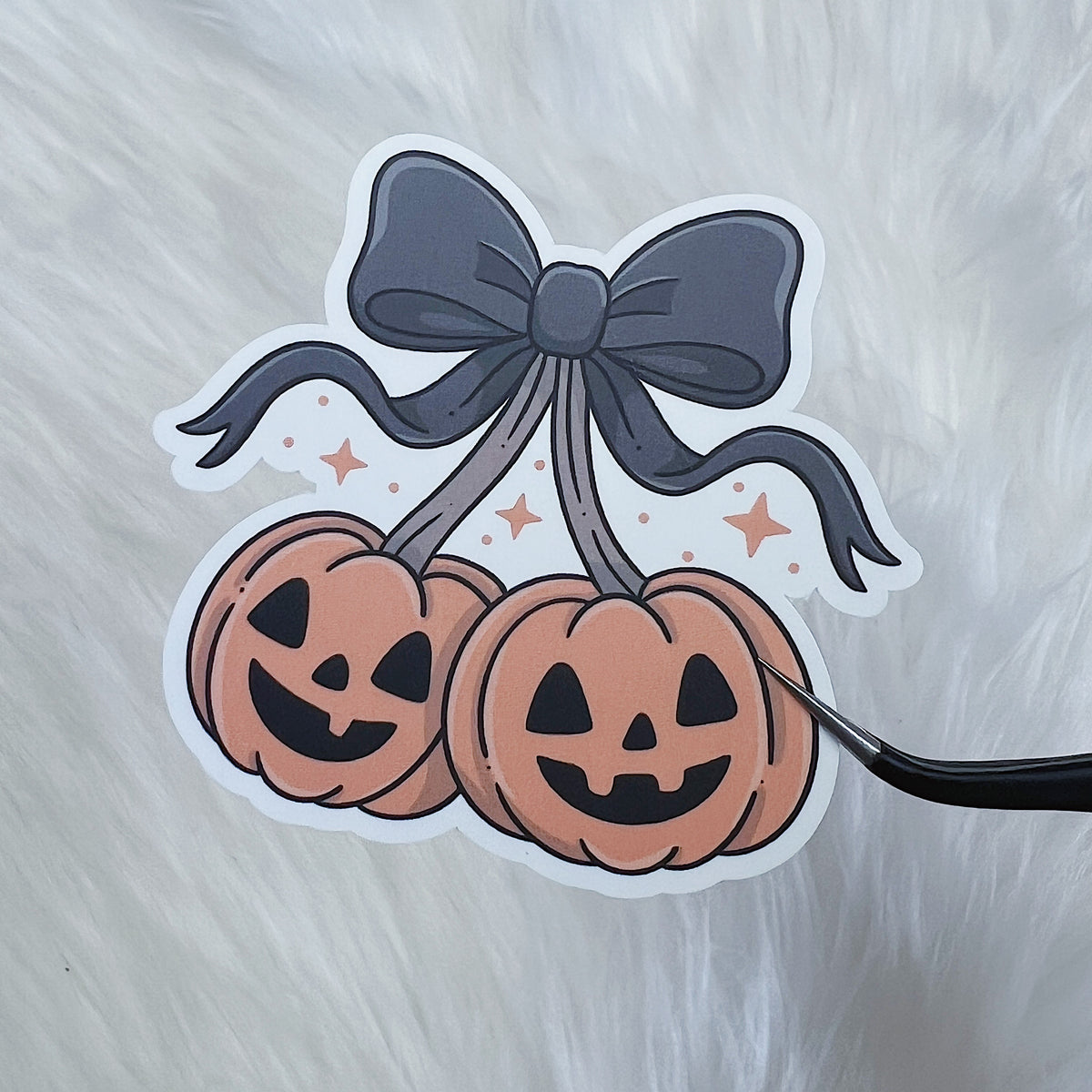 Pumpkin Cherries With Bow Vinyl Sticker Die Cut