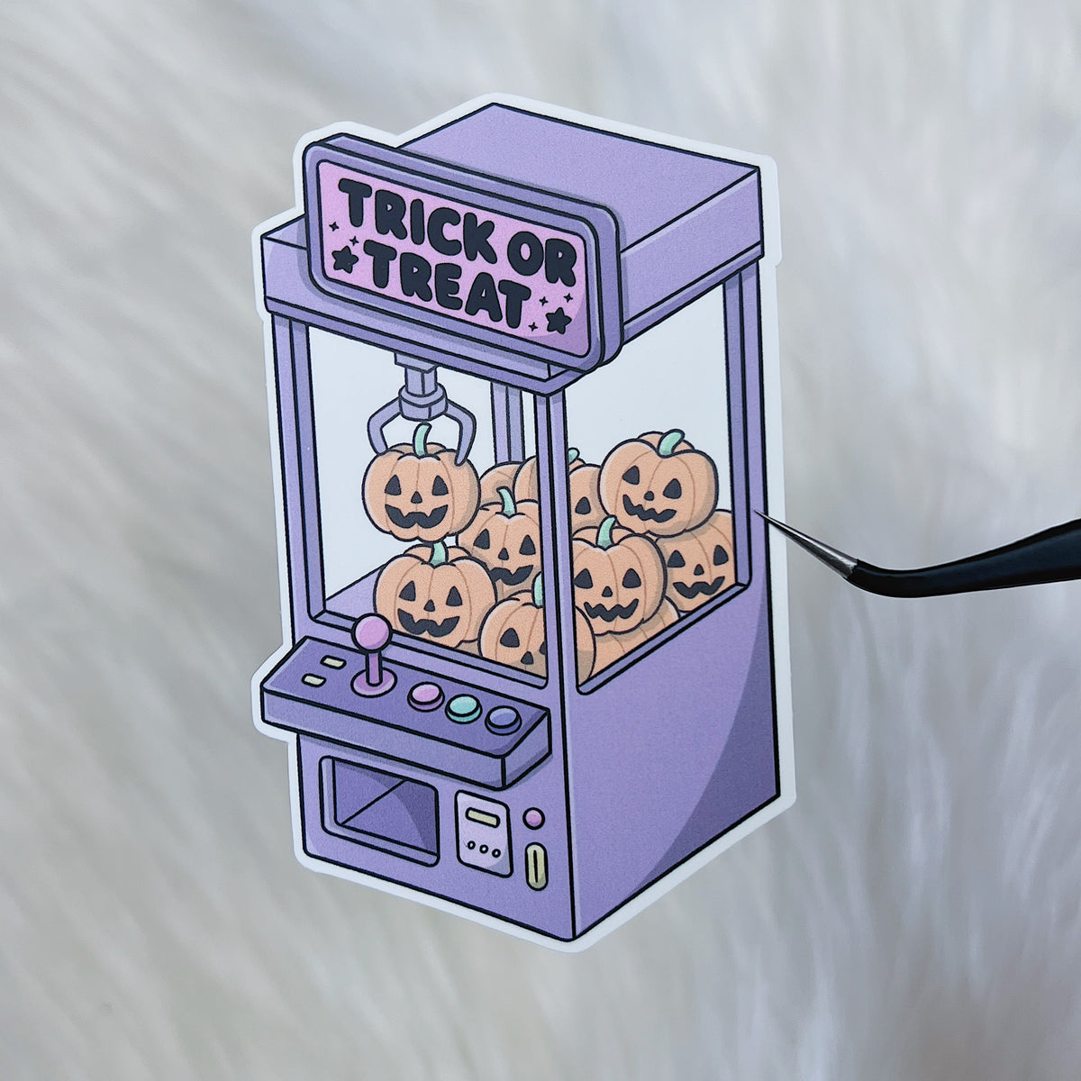 Trick Or Treat Pumpkin Claw Machine Vinyl Sticker Die Cut