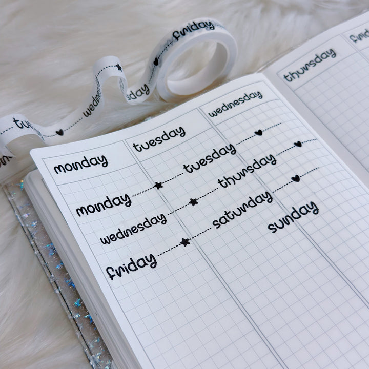 Days of the Week Lettering 10M Washi Tape | Doodle Journal &amp; Planner Tape