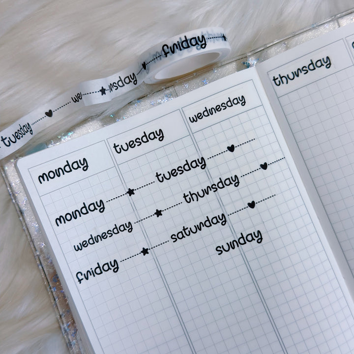 Days of the Week Lettering 10M Washi Tape | Doodle Journal &amp; Planner Tape