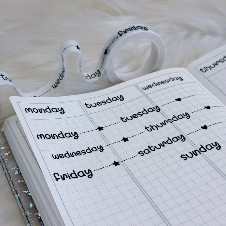 Days of the Week Lettering 10M Washi Tape | Doodle Journal &amp; Planner Tape