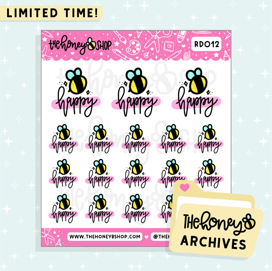 Bee Happy Doodle Sticker Sheet | TheHoneyB Archive