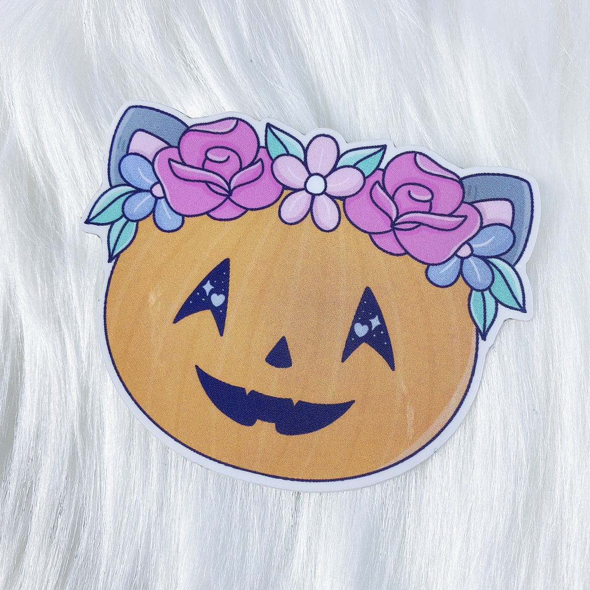 Pumpkin Kitty Head CLEAR Vinyl Sticker Die Cut