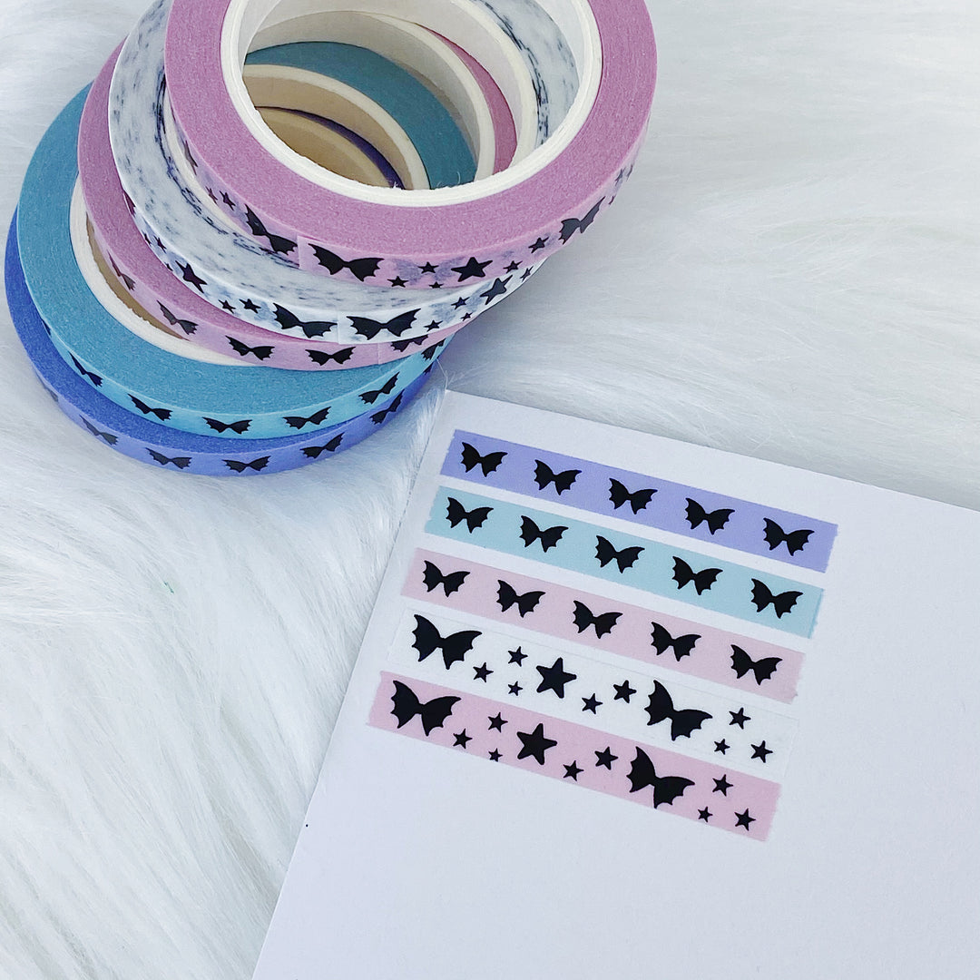 Pastel Pack Baby Bat Bows Perforated Header Washi Bundle | (5) 5MM Tapes