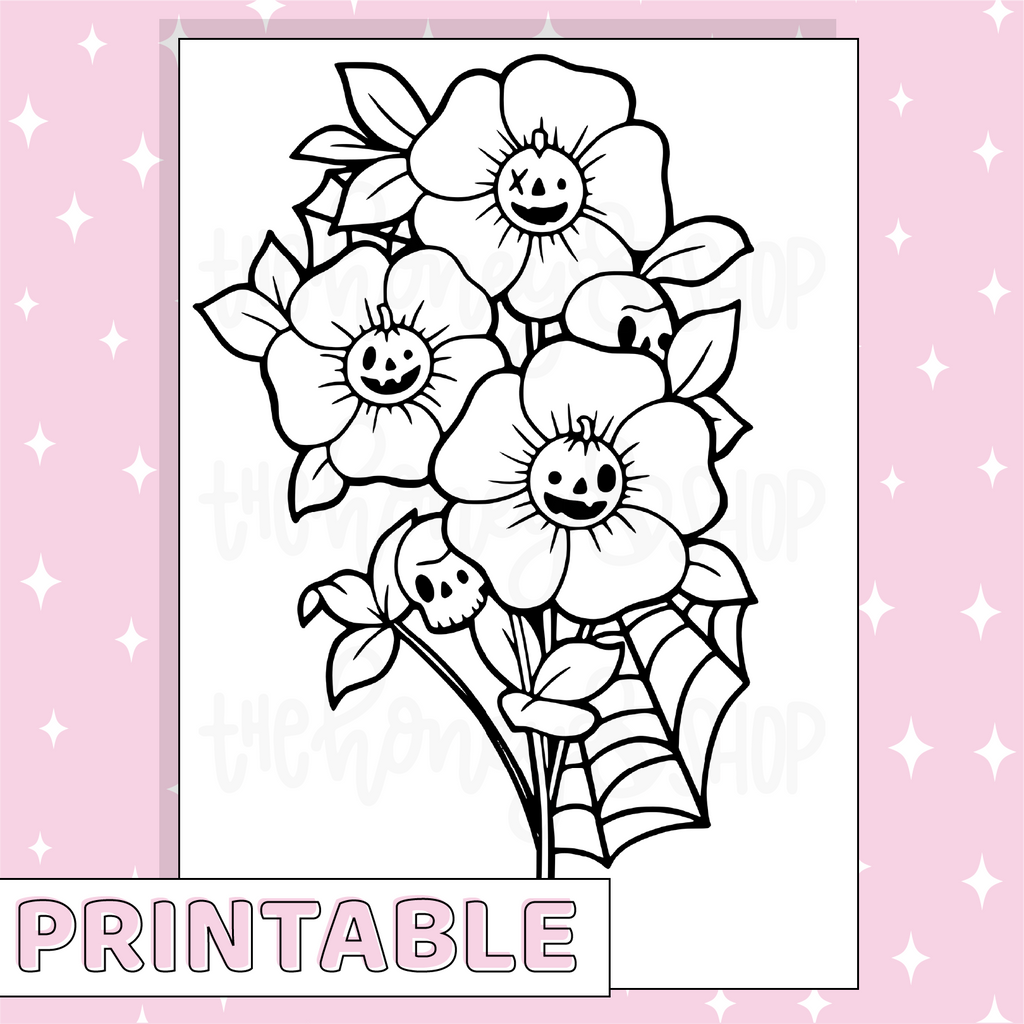 Pumpkin Coloring Page Set Printable Bee-6 Full Page Sticker | B6 Planner | Printable Planner Stickers