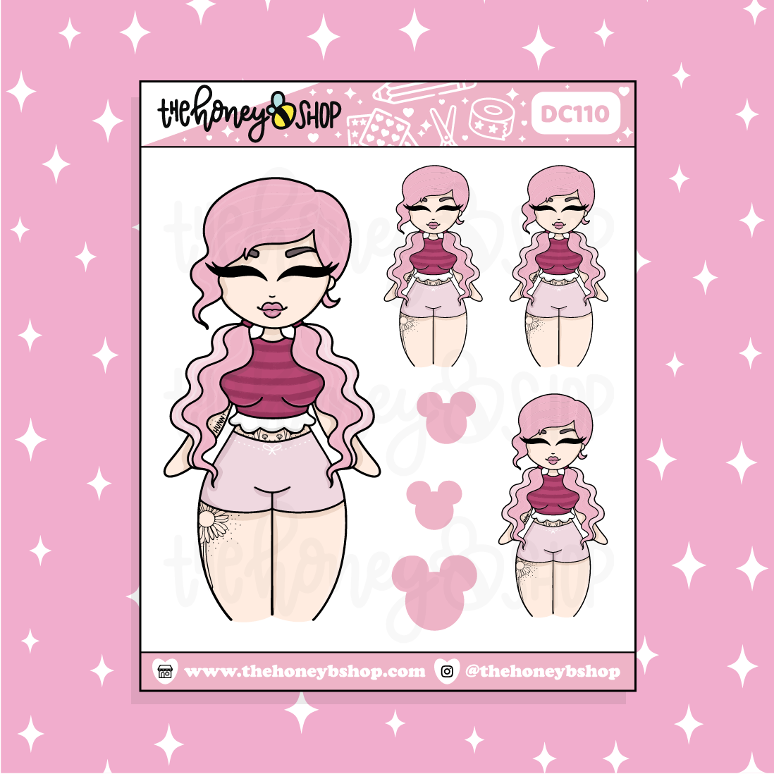 Tattooed Piglet Babe Doodle Sticker | Choose your Skin Tone!