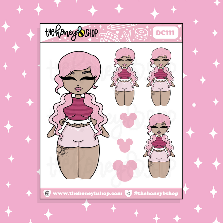 Tattooed Piglet Babe Doodle Sticker | Choose your Skin Tone!