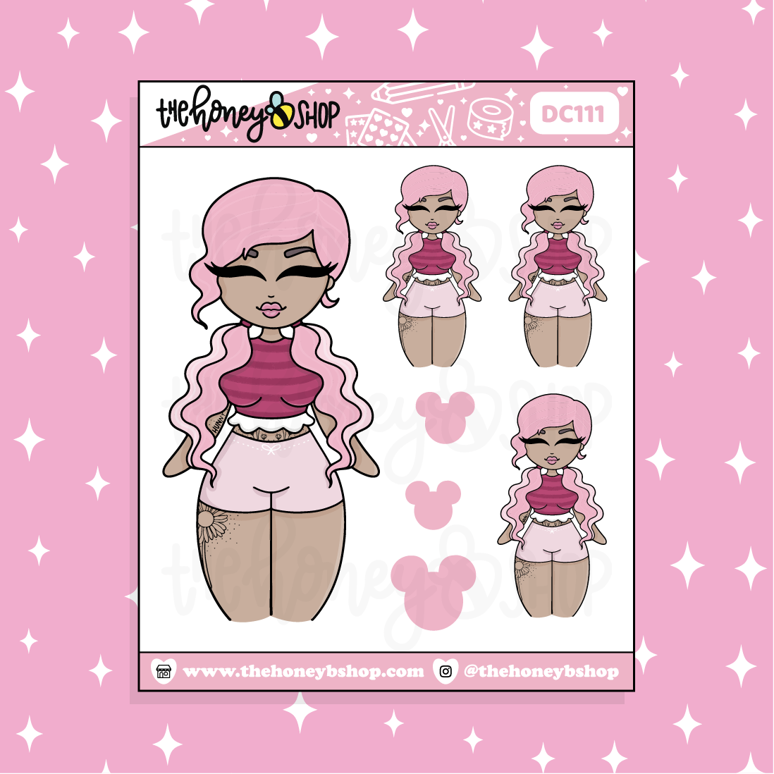Tattooed Piglet Babe Doodle Sticker | Choose your Skin Tone!