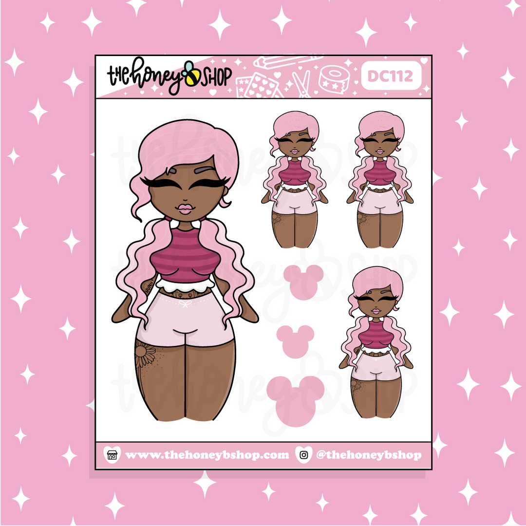 Tattooed Piglet Babe Doodle Sticker | Choose your Skin Tone!