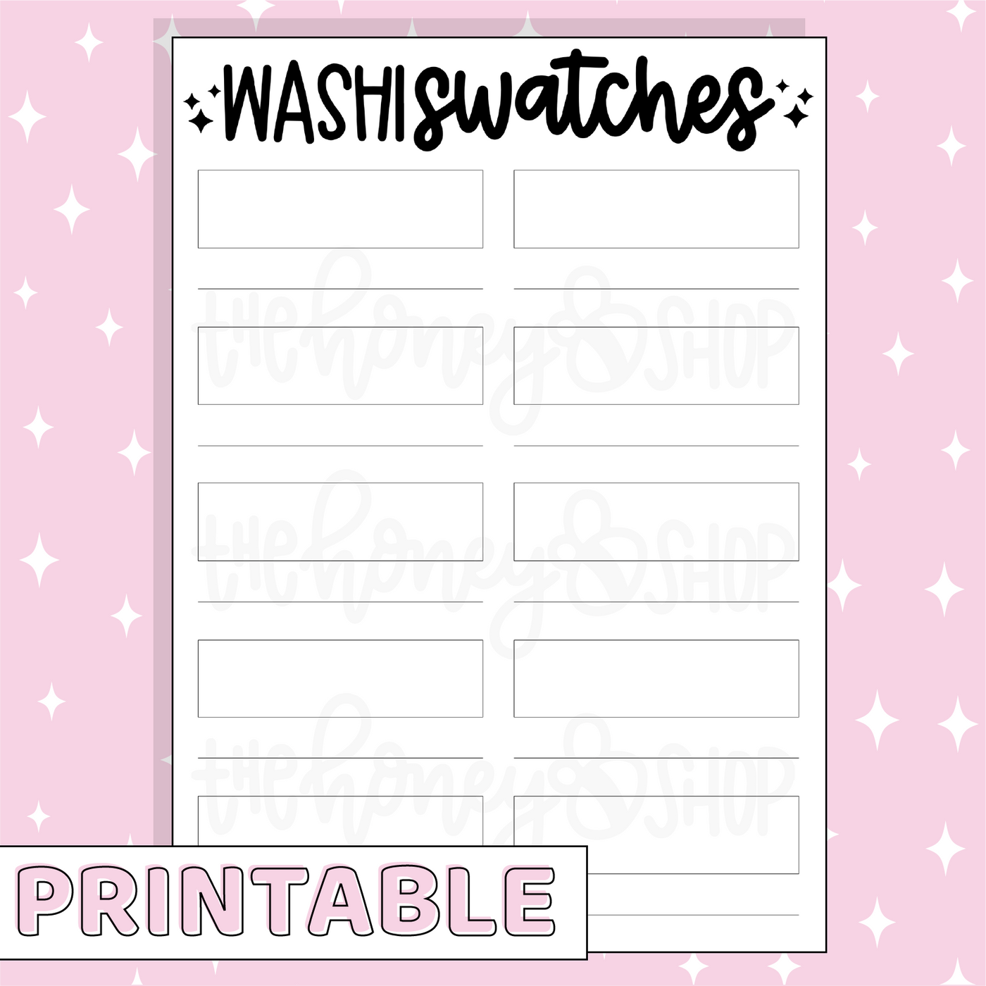 Washi Swatches Printable Bee-6 Full Page Sticker | B6 Planner | Printable Planner Stickers