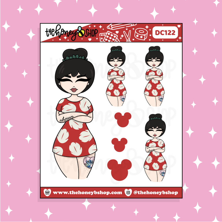 Tattooed Lilo Babe Doodle Sticker | Choose your Skin Tone!