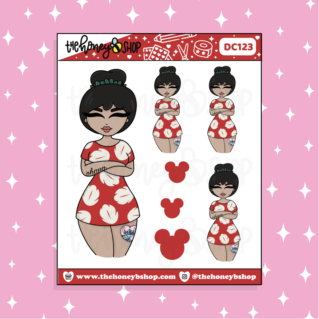 Tattooed Lilo Babe Doodle Sticker | Choose your Skin Tone!