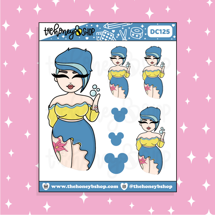 Tattooed Flounder Babe Doodle Sticker | Choose your Skin Tone!