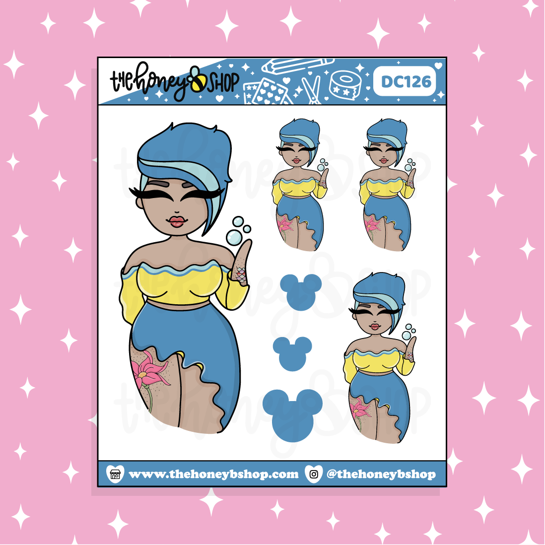 Tattooed Flounder Babe Doodle Sticker | Choose your Skin Tone!