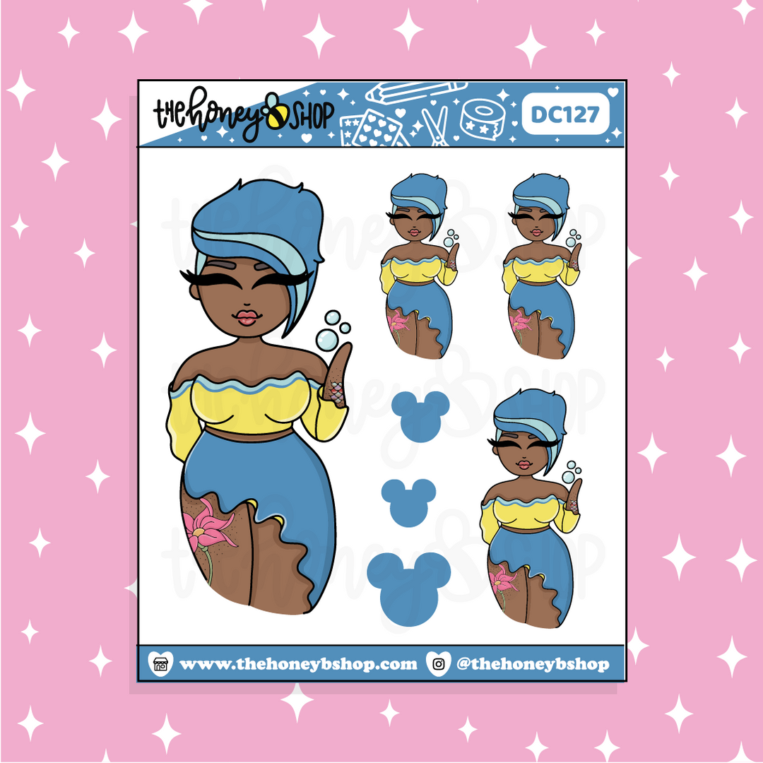 Tattooed Flounder Babe Doodle Sticker | Choose your Skin Tone!