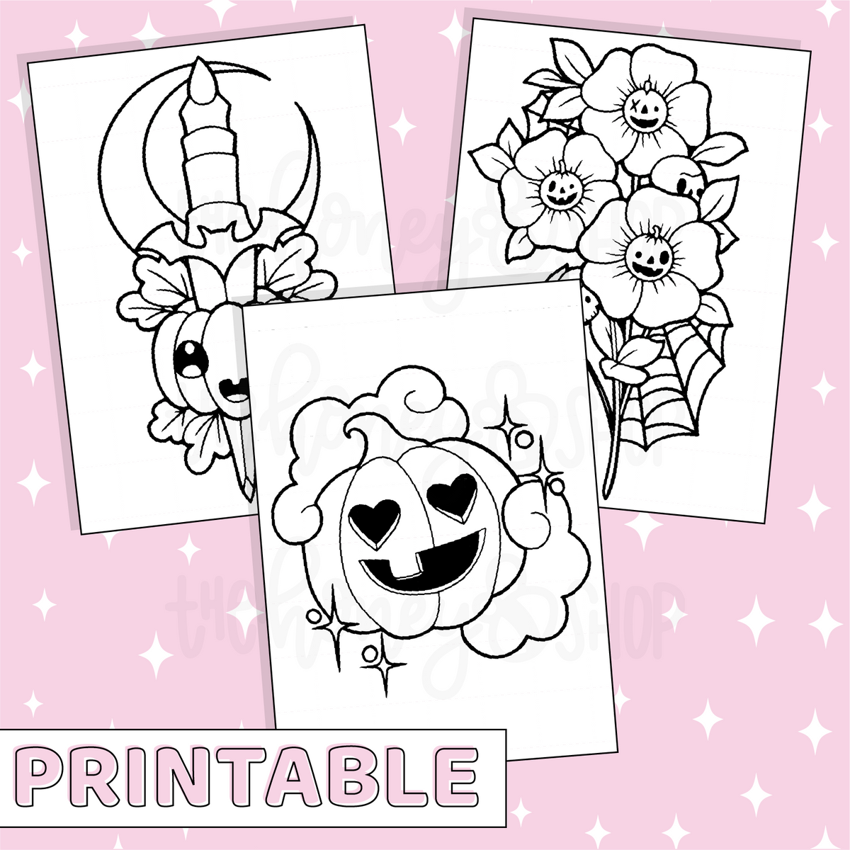 Pumpkin Coloring Page Set Printable Bee-6 Full Page Sticker | B6 Planner | Printable Planner Stickers