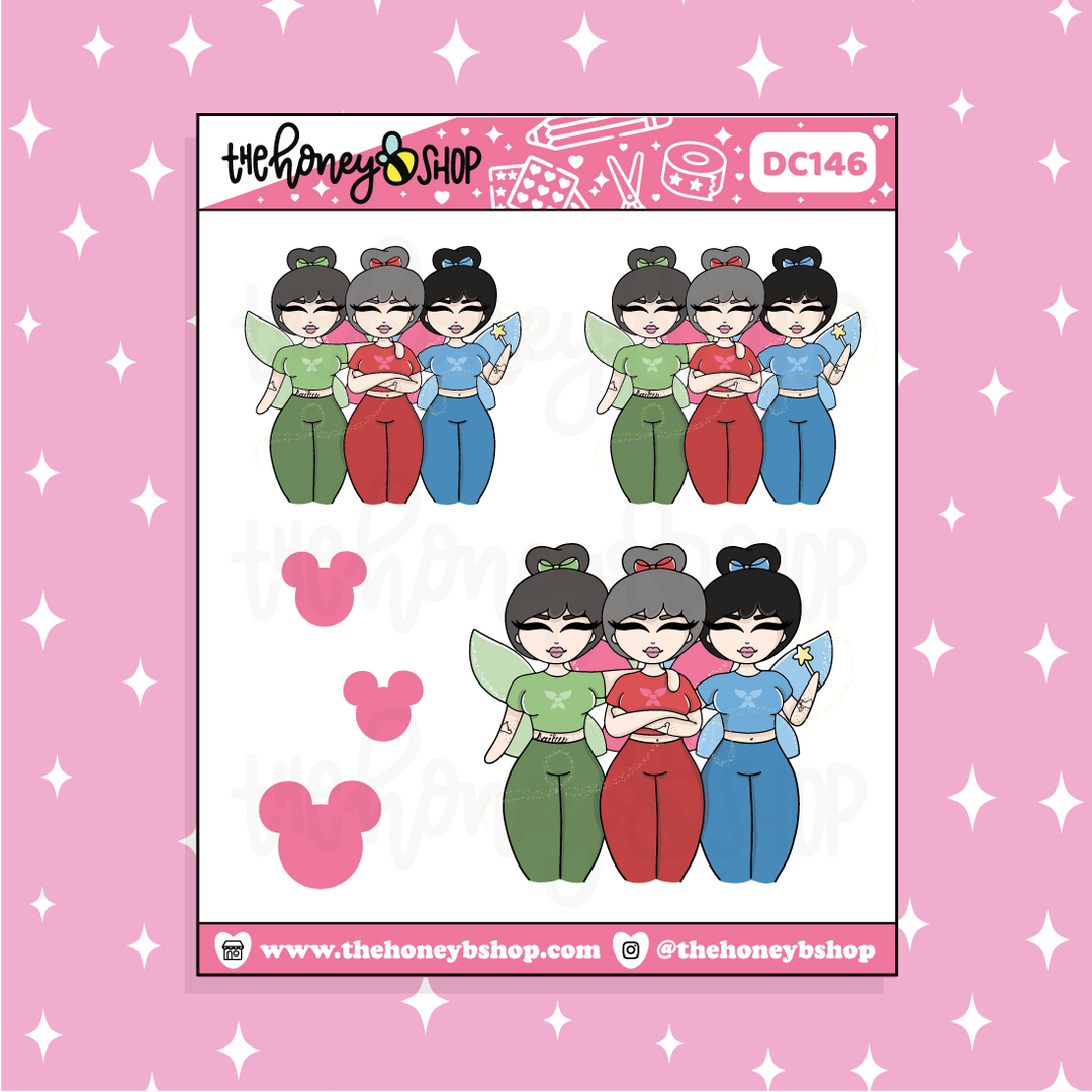 Tattooed Flora, Fauna, + Merryweather Babe Doodle Sticker | Choose your Skin Tone!