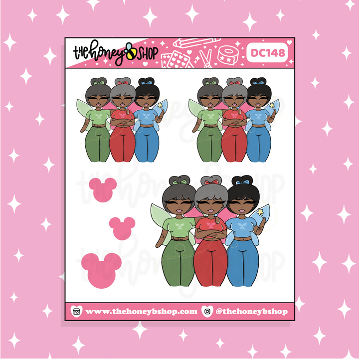 Tattooed Flora, Fauna, + Merryweather Babe Doodle Sticker | Choose your Skin Tone!