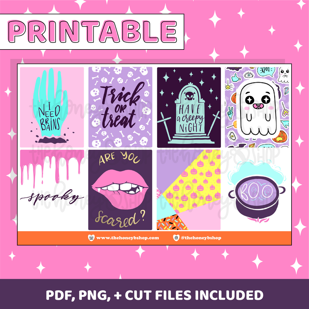 Kit semanal imprimible lindo y espeluznante | Planificador vertical | Pegatinas imprimibles del planificador