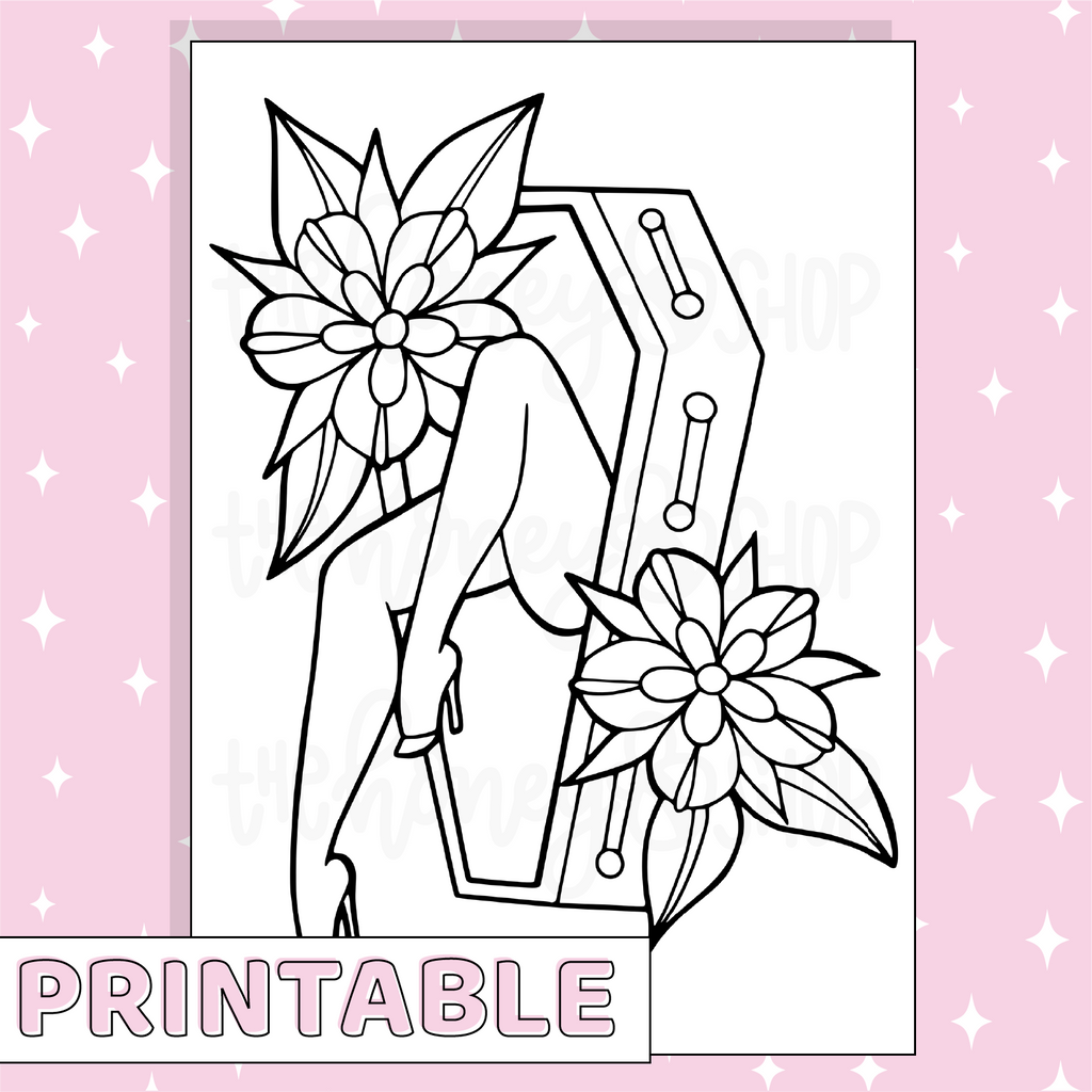 Coffin Coloring Page Set Printable Bee-6 Full Page Sticker | B6 Planner | Printable Planner Stickers