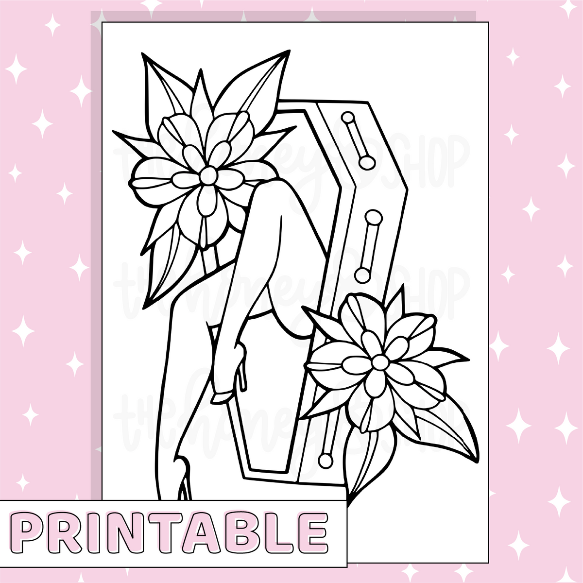 Coffin Coloring Page Set Printable Bee-6 Full Page Sticker | B6 Planner | Printable Planner Stickers
