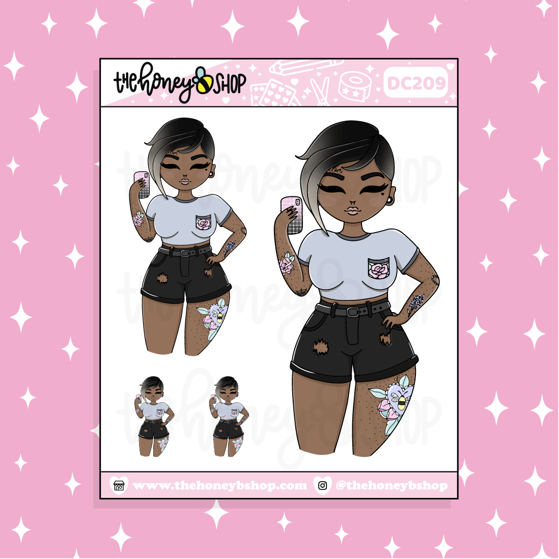 Tattoo Selfie Babe Doodle Sticker | Choose your Skin Tone!