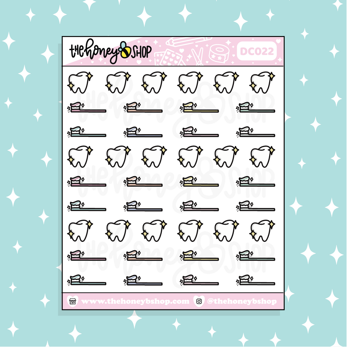 Tooth + Tooth Brush Icon Doodle Sticker