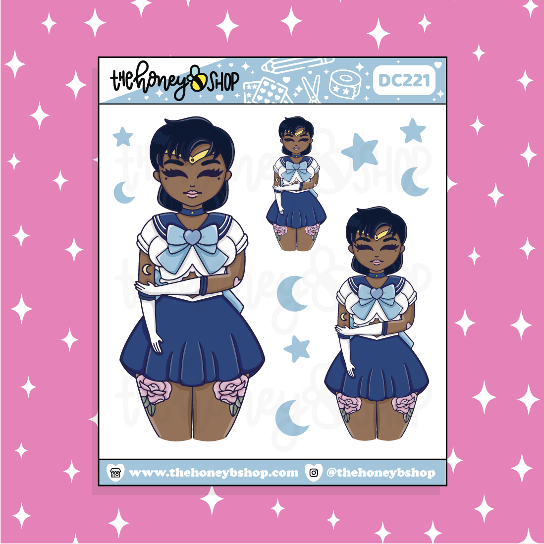 Tattoo Sailor Mercury Babe Doodle Sticker | Choose your Skin Tone!