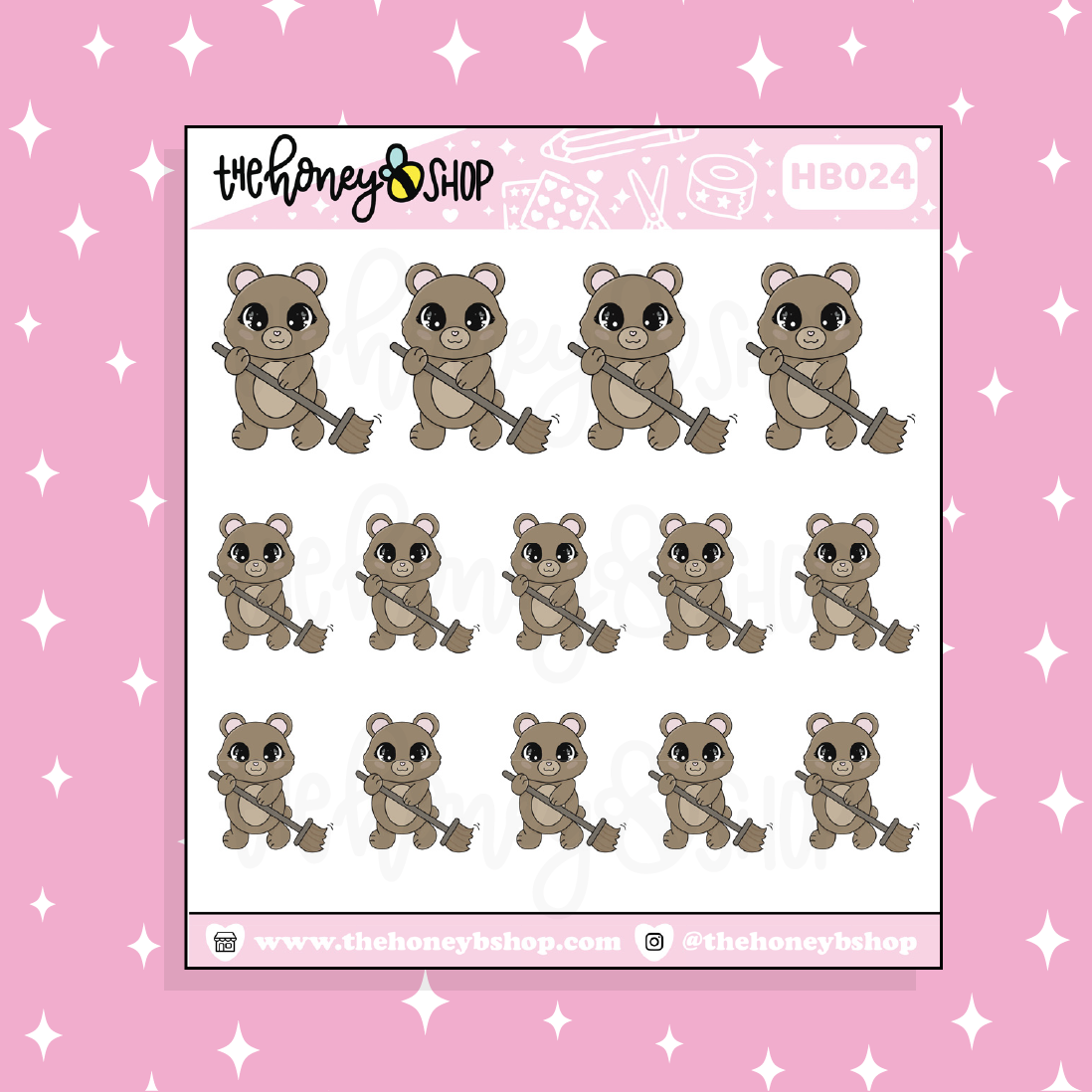 Sweeping Up Honey Bear Doodle Sticker | Choose Your Version
