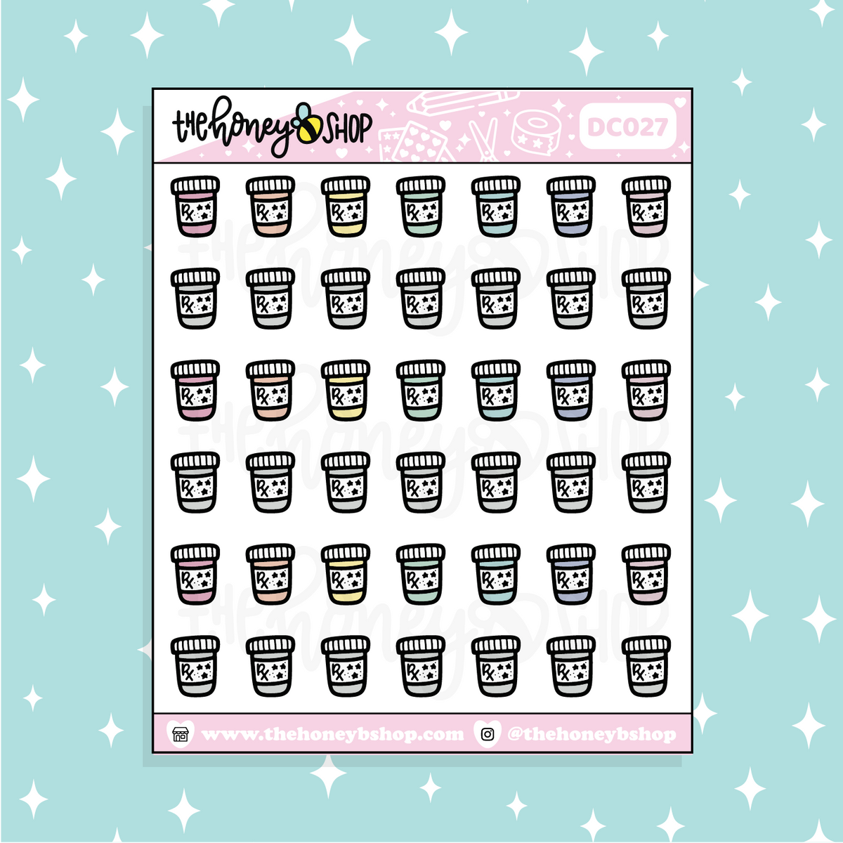 RX Prescription Bottle Icon Doodle Sticker