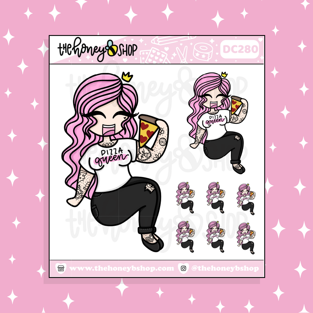 Pizza Queen Babe Doodle Sticker | Choose your Skin Tone!