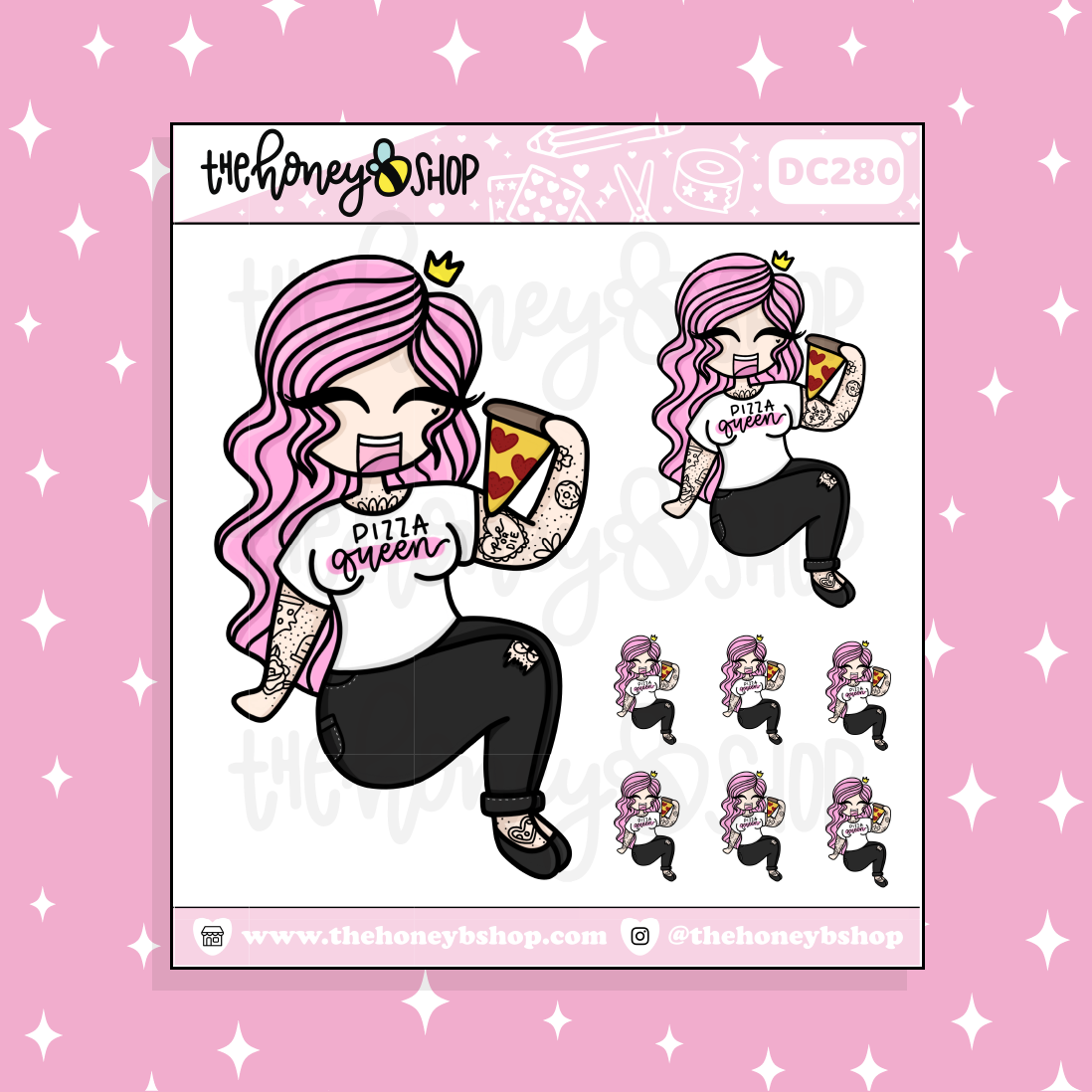 Pizza Queen Babe Doodle Sticker | Choose your Skin Tone!