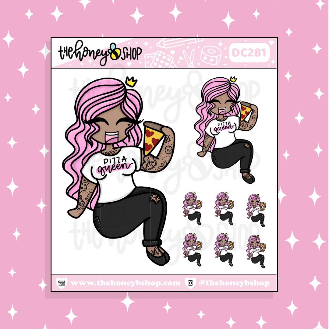 Pizza Queen Babe Doodle Sticker | Choose your Skin Tone!