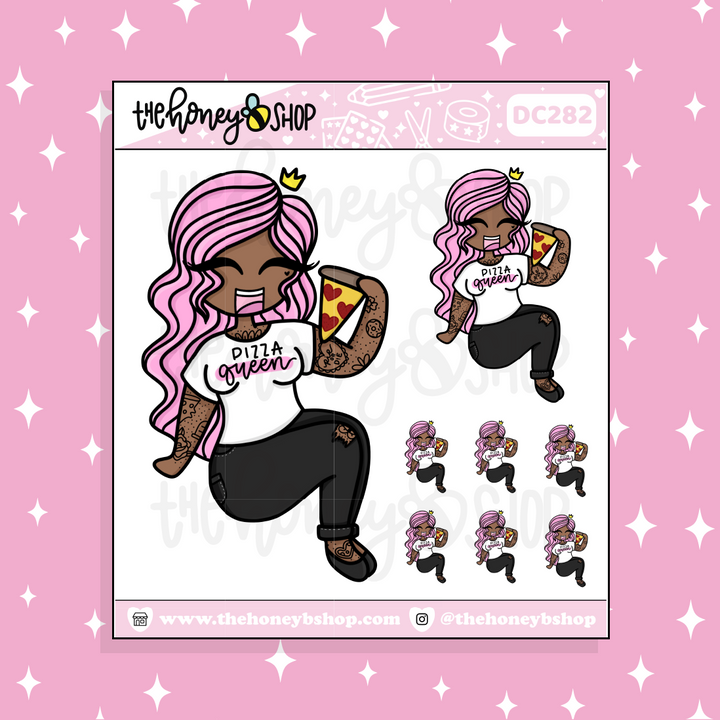 Pizza Queen Babe Doodle Sticker | Choose your Skin Tone!