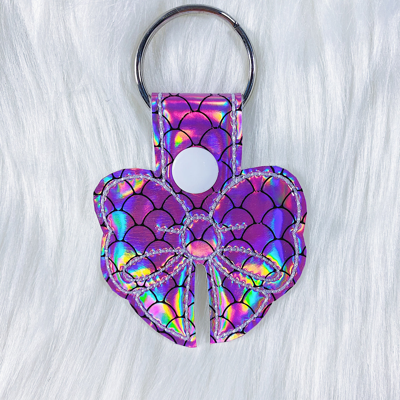 Pink Holo Scales Bow Feltie Snap-Tab Charm