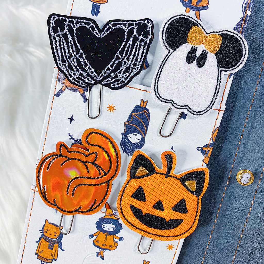 Orange Holographic Pumpkin Kitty Butt Feltie Planner Clip