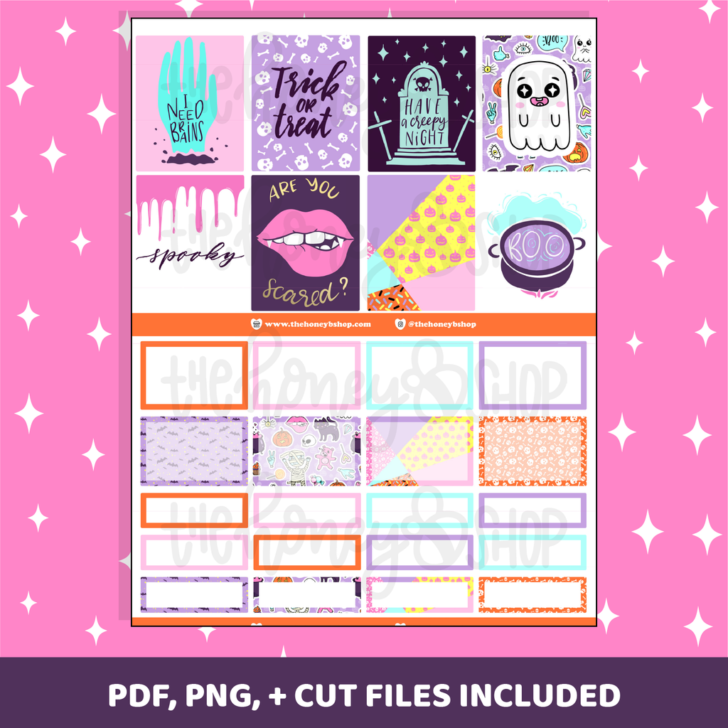 Kit semanal imprimible lindo y espeluznante | Planificador vertical | Pegatinas imprimibles del planificador
