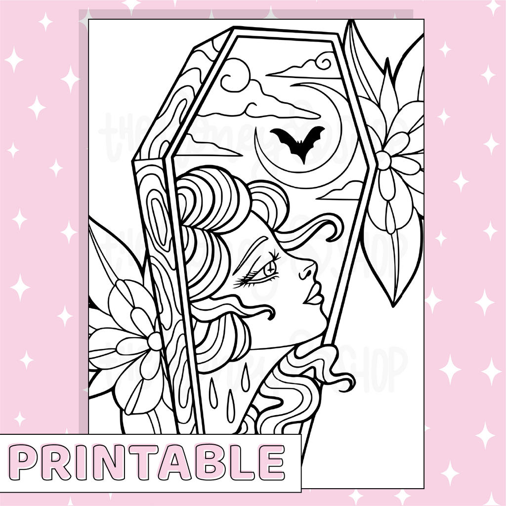 Coffin Coloring Page Set Printable Bee-6 Full Page Sticker | B6 Planner | Printable Planner Stickers