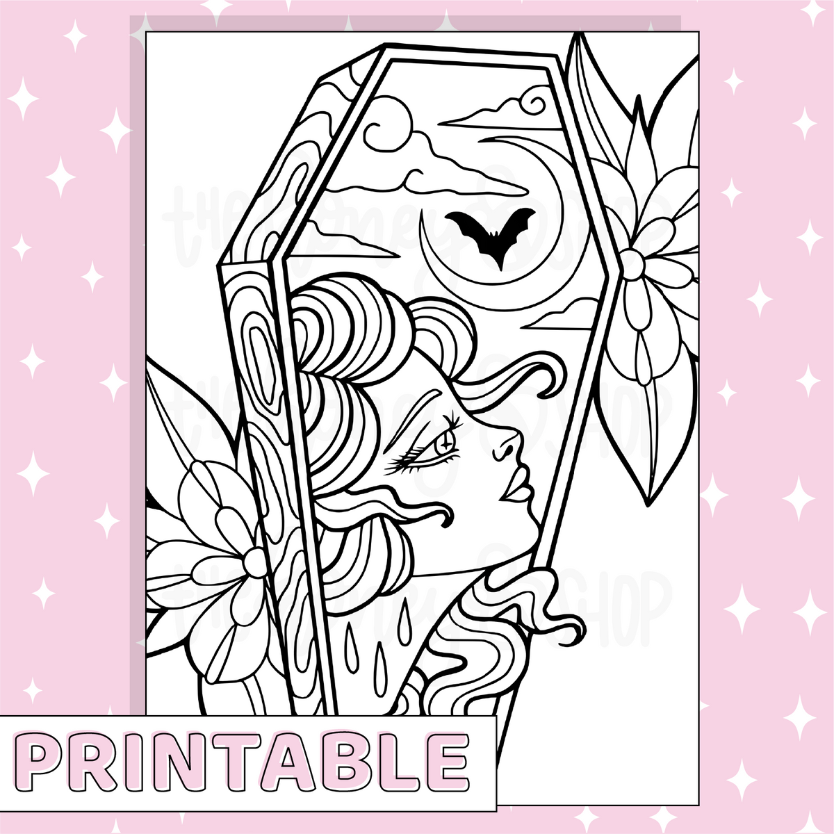 Coffin Coloring Page Set Printable Bee-6 Full Page Sticker | B6 Planner | Printable Planner Stickers