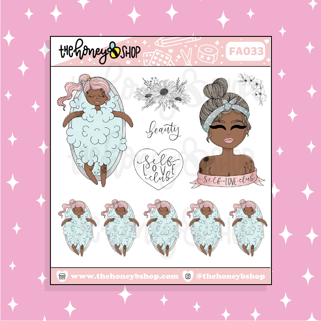 Fall in Love with Yourself Babe Doodle Sticker | Choose your Skin Tone!